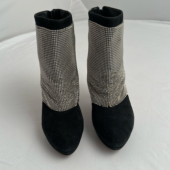 Jeffrey Campbell silver chain mail and black suede platform booties - Picture 1 of 10
